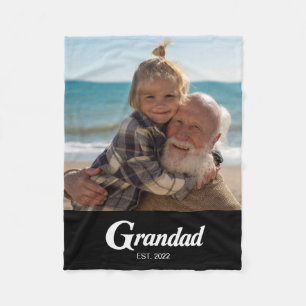 Grandad Established Fun Bold Photo Fleece Blanket
