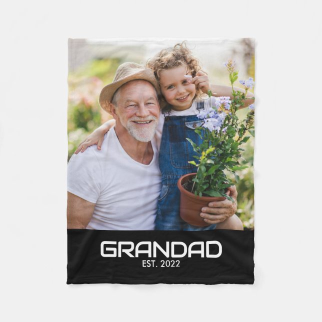 Grandad Established Fun Bold Photo Fleece Blanket (Front)