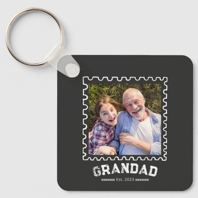 Grandad Established Moden Typography Photo Keychain (Front)