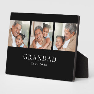 Grandad Established Modern 3 Photo Black Plaque