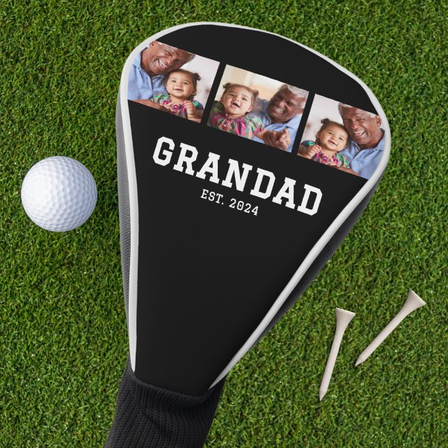 Grandad Established Modern Bold Bold Black 3 Photo Golf Head Cover (Creator Uploaded)
