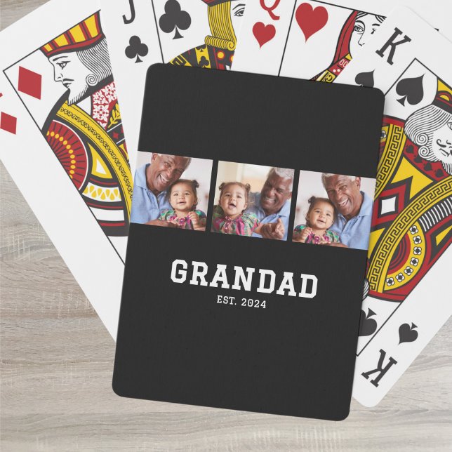 Grandad Established Modern Bold Bold Black 3 Photo Playing Cards (Creator Uploaded)