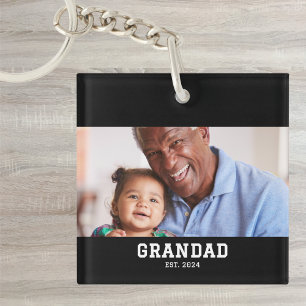 Grandad Established Modern Bold Photo Keychain