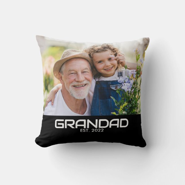 Grandad Established Modern Bold Photo Throw Pillow (Front)