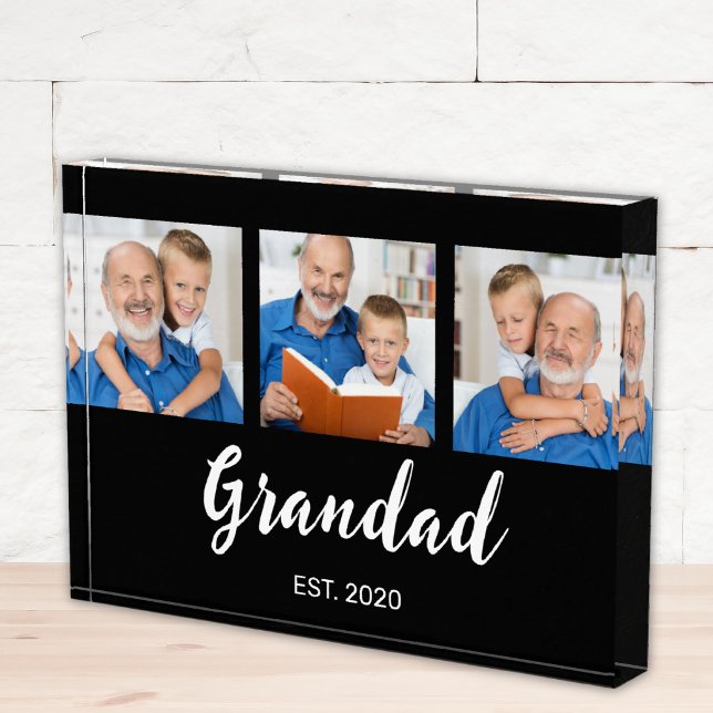 Grandad Established Modern Script 3 Photo Black Block (Creator Uploaded)
