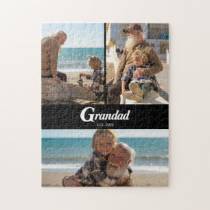 Grandad Established Modern Script 3 Photo Jigsaw Puzzle