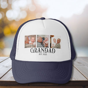 Grandad Established Modern Script 3 Photo Trucker Hat