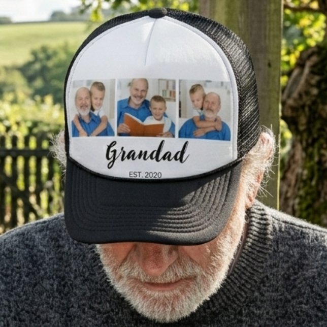 Grandad Established Modern Script 3 Photo  Trucker Hat (Creator Uploaded)