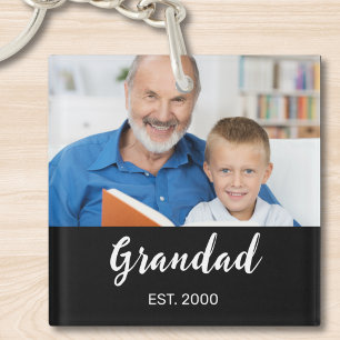 Grandad Established Modern Script Photo Keychain