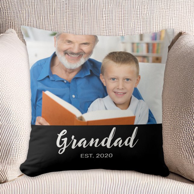 Grandad Established Modern Script Photo Throw Pillow (Creator Uploaded)
