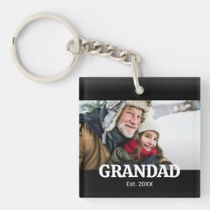 Grandad Established Modern Typography Photo Keychain