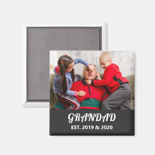 Grandad Established Photo Bold White Typography Magnet