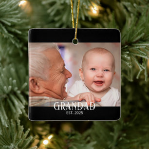 Grandad Established Photo Gift Ceramic Ornament