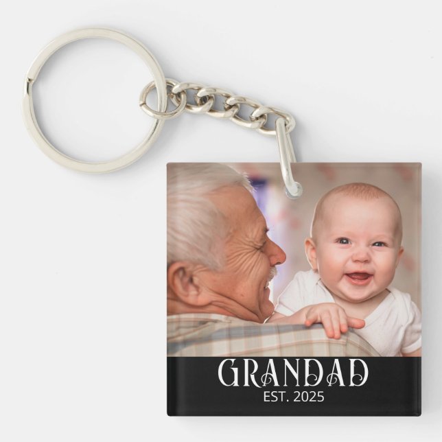 Grandad Established Photo Gift Keychain (Front)