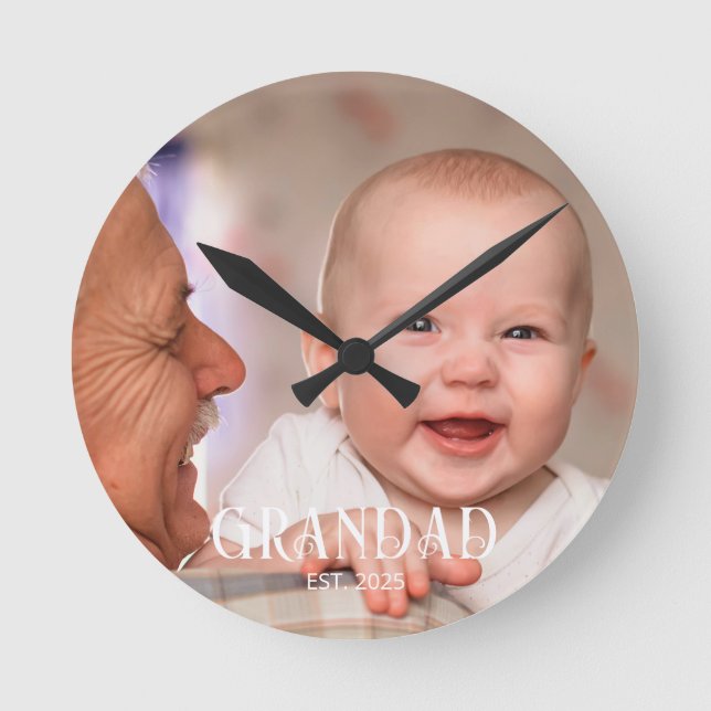 Grandad Established Photo Gift Round Clock (Front)