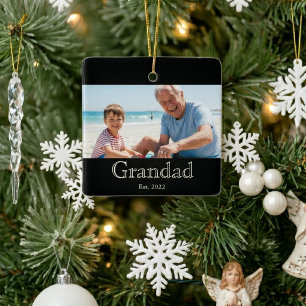 Grandad Established Photo White Bold Minimal Text Ceramic Ornament