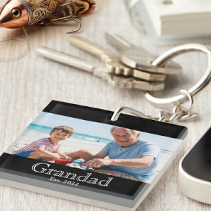 Grandad Established Photo White Bold Minimal Text Keychain