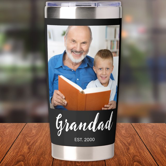 Grandad Established Script 2 Photo Black Insulated Tumbler (Creator Uploaded)