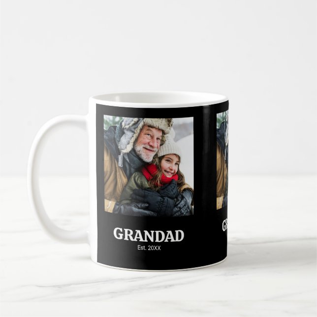 Grandad Established Typography Black 3 Photo Coffee Mug (Left)