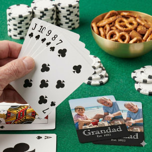 Grandad Established White Bold Minimal Text Photo Playing Cards