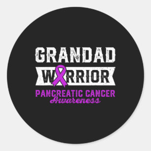 Grandad Of A Warrior Pancreatic Purple Ribbon Supp Classic Round Sticker
