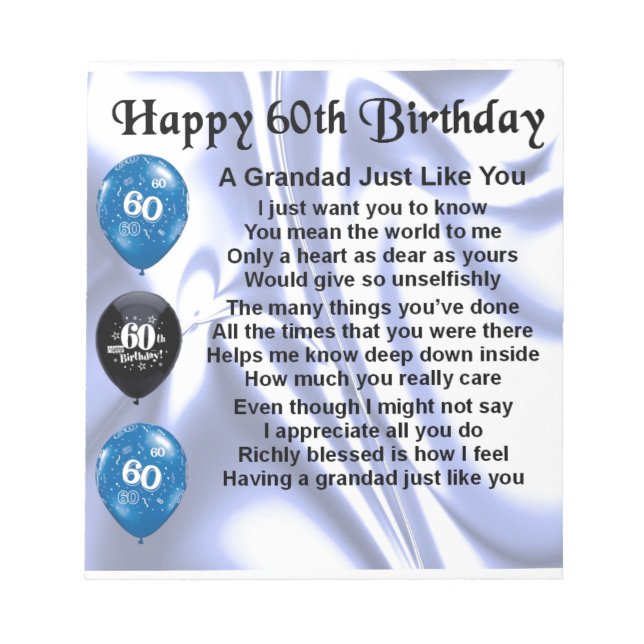 Grandad Poem - 60th Birthday Notepad (Front)