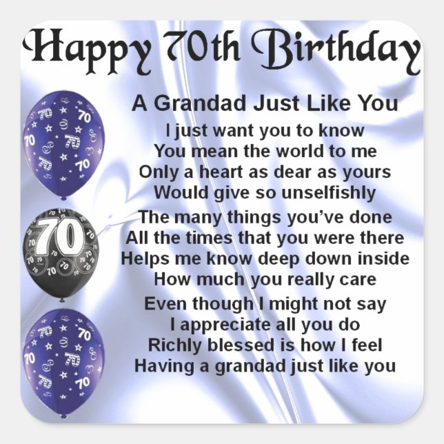 grandad poem - 70th Birthday Square Sticker (Front)