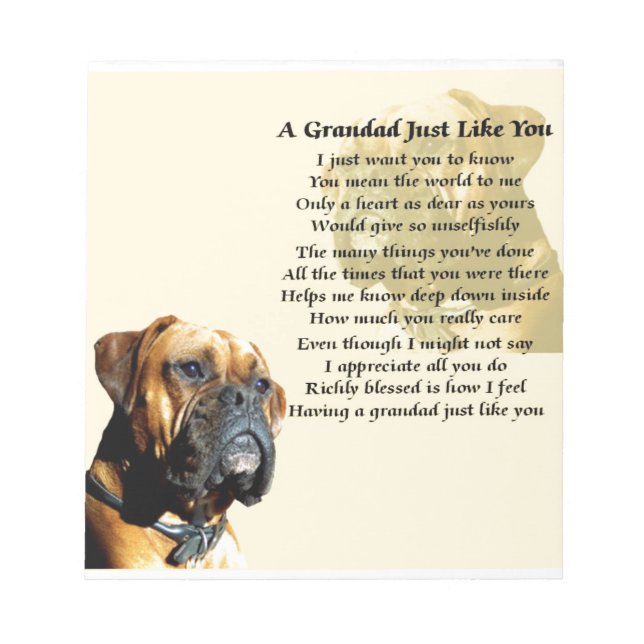 Grandad Poem - Boxer Dog Design Notepad (Front)