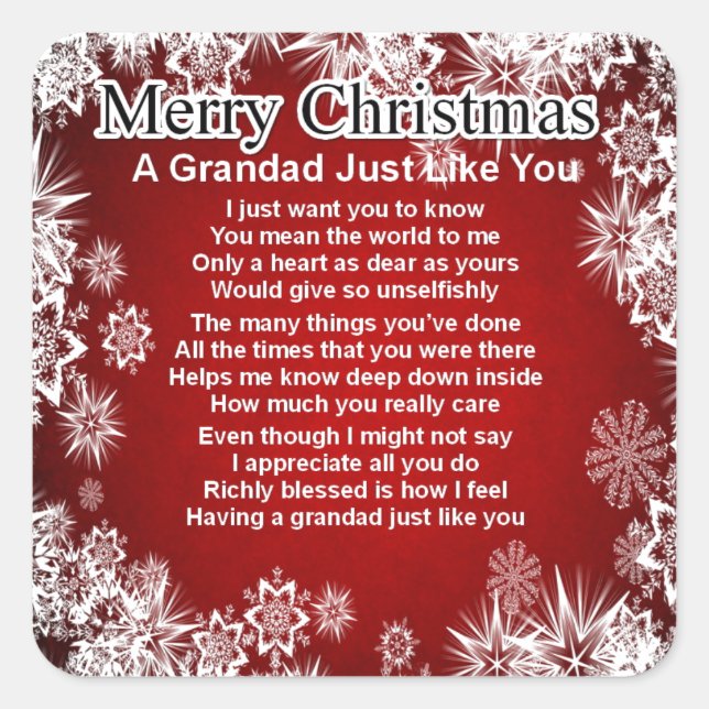 Grandad Poem - Christmas Design Square Sticker (Front)