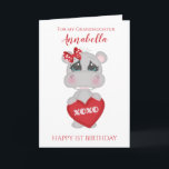 Grandaughter First Birthday Cute Red Hippo Photo Card<br><div class="desc">Grandaughter First Birthday Cute Red Hippo Photo Card</div>