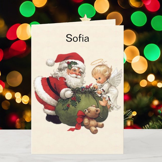 Grandchild Name Santa Claus Christmas Personalize  Holiday Card (Creator Uploaded)