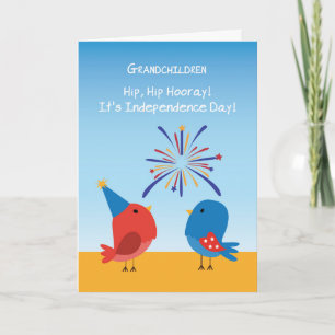 Grandchildren 4th of July Birds Watching Fireworks Card