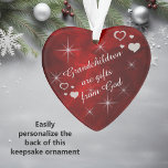 Grandchildren are Gifts Ornament<br><div class="desc">Here's a wonderful keepsake ornament for a grandparent to give or receive as a family gift. It features silver heart and star images against a burgundy red background. In the centre is your customized text in white. Currently, the text says "Grandchildren are gifts from God". The text may be changed...</div>