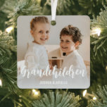 Grandchildren Customized Photo Collage Metal Ornament<br><div class="desc">This modern grandchildren, photo collage double sided christmas tree ornament is the perfect gift for your grandma or grandpa, featuring 4 of your favourite photographs, template text grandchildren in a fun script font, and then personalize with your names. Fantastic as a christmas keepsake, can be changed to any relative and...</div>