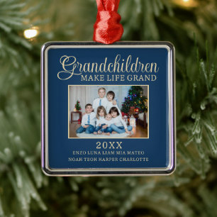 Grandchildren Make Life Grand Custom Photo Metal Ornament