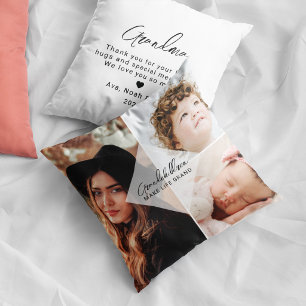 Grandchildren Make Life Grand Grandma 3 Photo Throw Pillow
