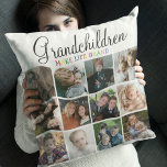 Grandchildren Make Life Grand | Photo Collage Throw Pillow<br><div class="desc">Unique grandkids 12 photo collage pillow makes the perfect gift for any grandparent, featuring text that reads 'GRANDCHIDREN MAKE THE WORLD GRAND' on the back of the pillow is personalized with a messge and who its from. The font styles, sizes and background colour can be changed by clicking on the...</div>