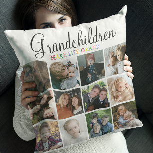 Grandchildren Make Life Grand   Photo Collage Throw Pillow