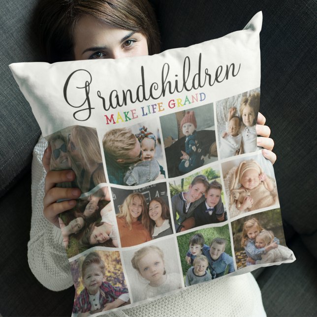Grandchildren Make Life Grand | Photo Collage Throw Pillow (Creator Uploaded)