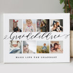 Grandchildren Make Life The Grandest Photo Collage Faux Canvas Print<br><div class="desc">Send a beautiful personalized gift to your grandparents that they'll cherish forever. Special personalized grandchildren photo collage canvas to display your own special family photos and memories. Our design features a simple 8 photo collage grid design with "Grandchildren" designed in a beautiful handwritten black script style and "make life the...</div>