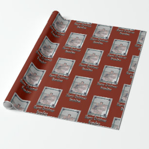 Grandchildren Photo Merry Christmas Grandma Red Wrapping Paper