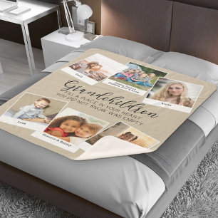 Grandchildren Quote 6 Photo Collage Beige Sherpa Blanket