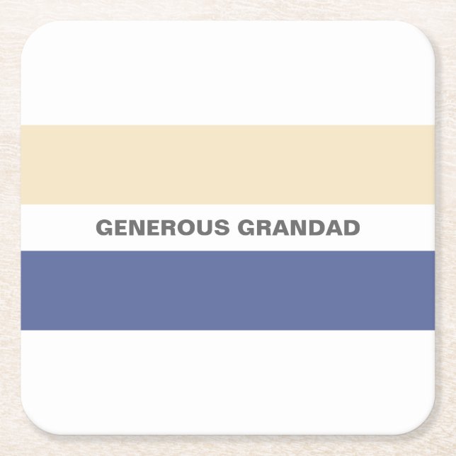 Granddad Add Your Name Peach and Blue Square Paper Coaster (Front)