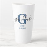Granddad Elegant Script Monogram Blue Latte Mug<br><div class="desc">Latte mug for a new granddad or long established one! which you can personalize with the date they became a grandfather. This trendy minimalist design has a modern colour palette of blue, black and white. It has a Granddad monogram, with the initial letter G and the name granddad, lettered in...</div>