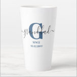Granddad Elegant Script Monogram Blue Latte Mug<br><div class="desc">Latte mug for a new granddad or long established one! which you can personalize with the date they became a grandfather. This trendy minimalist design has a modern colour palette of blue, black and white. It has a Granddad monogram, with the initial letter G and the name granddad, lettered in...</div>