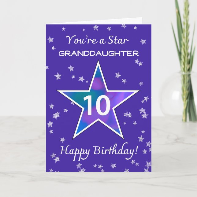 Granddaughter 10th Birthday Shining Star Purple Card (Front)