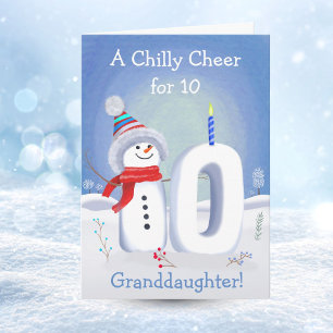 Granddaughter 10th Birthday Snowman Snowy Ten Card