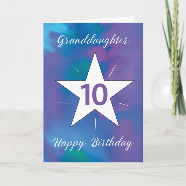 Granddaughter 10th Birthday White Shining Star Card (Front)