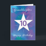 Granddaughter 10th Birthday White Shining Star Card<br><div class="desc">Double digits are here, and this birthday card is just as amazing as your 10-year-old granddaughter! Featuring a stunning watercolor background of purple, pink, blue, and green, the central white star glows with shining rays, representing her incredible energy and warmth. A perfect way to let her know how much she...</div>