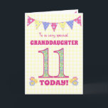 Granddaughter 11th Birthday Primroses Bunting Card<br><div class="desc">A pretty 11th Birthday card for your granddaughter, with polka dot bunting, primrose flowers and numbers filled with a primrose pattern, all on a pale yellow check gingham background. The front cover message is, 'To a very special GRANDDAUGHTER 11 TODAY!' The inside message is just a suggestion and you can...</div>